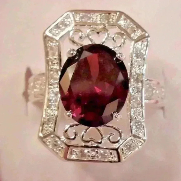 Gorgeous Bridgerton Era Look 925 Silver Ruby Diamond Ring - Picture 4 of 4